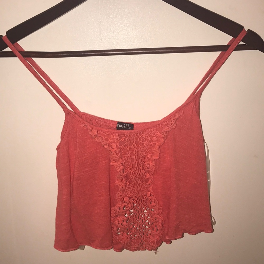 Orange crop top with lace detail